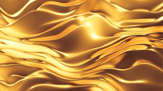 Gold silk or fabric with metallic Golden reflexes. Luxury background. 3d illustration, 3d rendering.