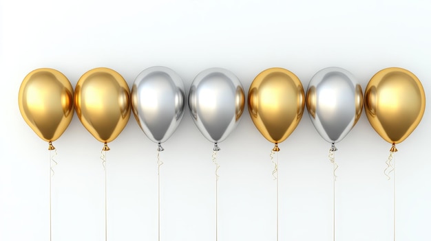 Photo gold and silver balloons in a row party decoration concept festive background