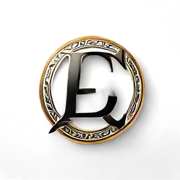 a gold and silver coin with the letter e on it