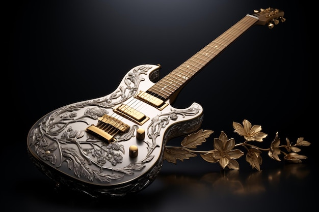 a gold and silver guitar