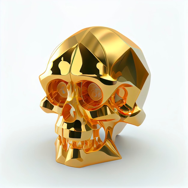 Gold skull with dianmate eyes isolated object 3d cartoon illustration, white background