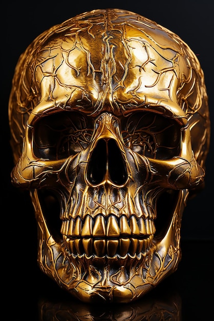 A gold skull with a pattern