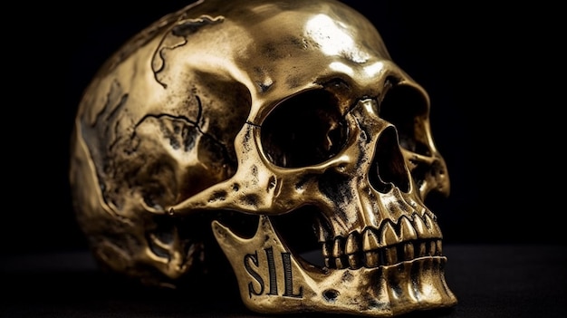 A gold skull with the word'si'on it