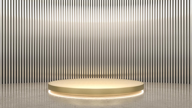 Gold stage with aluminum slat background for product. 3d rendering