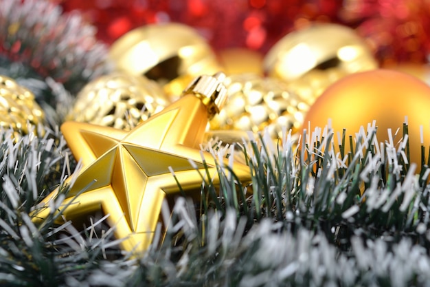 Gold star and Christmas balls  for decoration