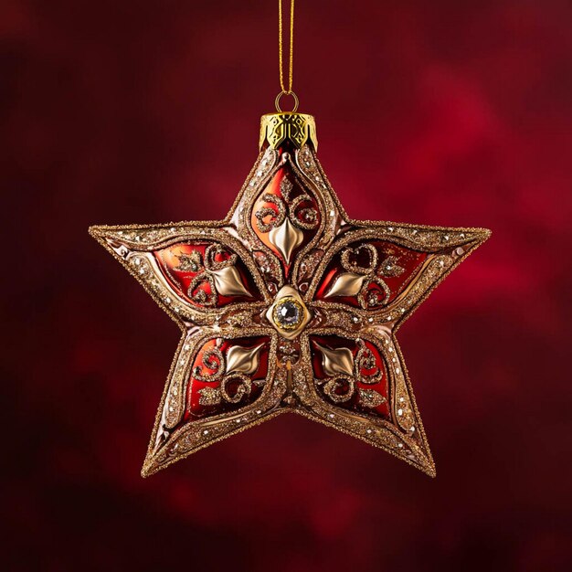 Photo a gold star hanging from a red background with a red background