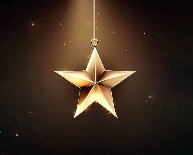 A gold star hanging on a string with a heart on it