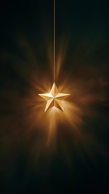 Photo gold star light hanging on dark background