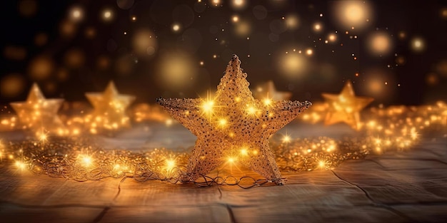 gold star with glowing lights around the edges in the style of whimsical imagery