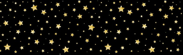 Gold stars of foil confetti on a black background