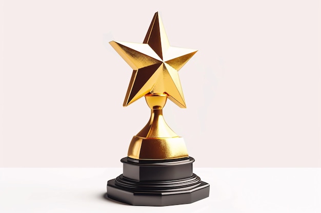 Gold starshaped trophy illustration on white background representing victory and recognition in a competition or contest