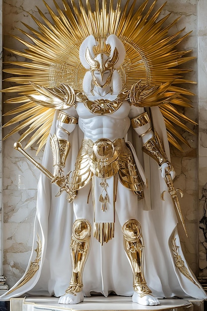 Photo a gold statue of an angel with a sword in his hand