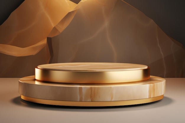 Gold Stone Platform for Product Presentation 3D Illustration for Cosmetics and Decorative