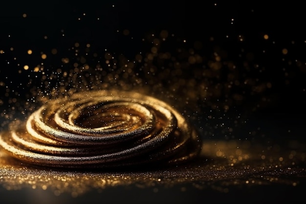 A gold swirl is sprinkled with gold dust.