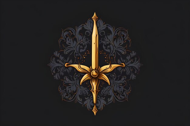 Photo a gold sword with a black background with a gold design