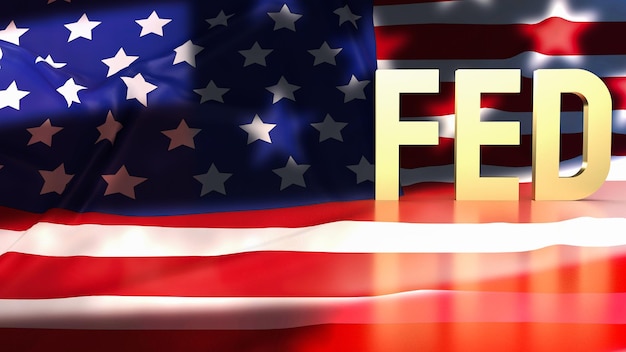 The gold text fed on Usa flag background for business concept 3d rendering