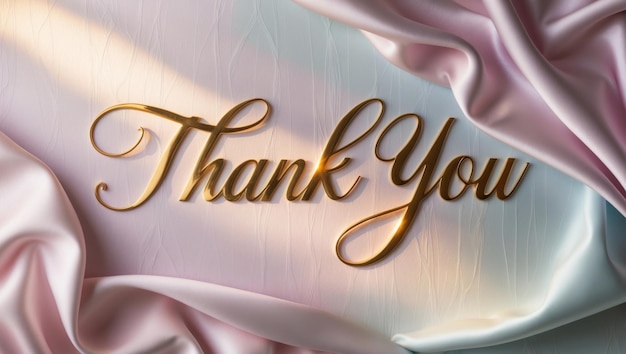 Gold Thank You Sign On Pink And Blue Fabric