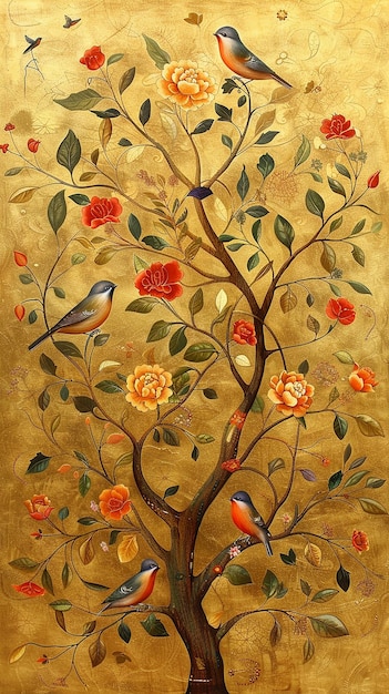 Gold Tree with Bird Designs in the Style of David