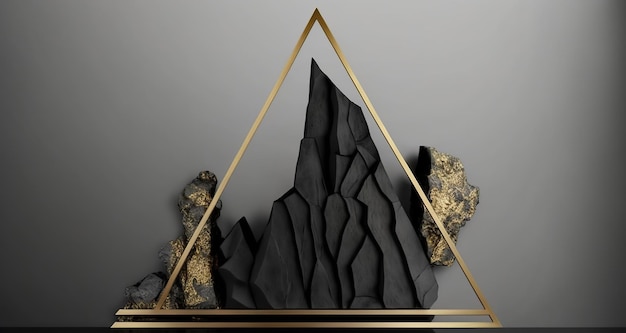 A gold triangle with black rocks in the background