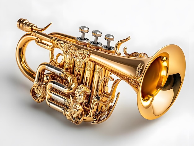 a gold trumpet with a gold band that says  gold