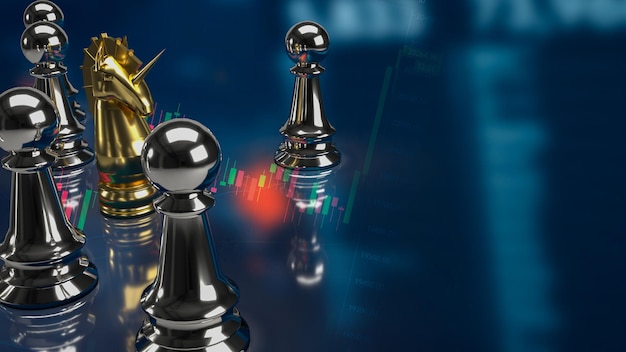 The gold unicorn chess on business background 3d renderingxA