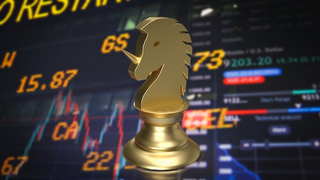 Gold unicorn chess for Business concept 3d rendering