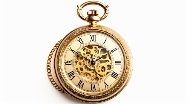 Gold vintage clock with roman numerals and chains