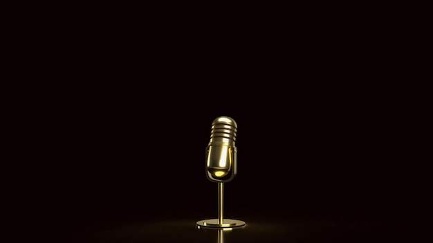 The gold vintage microphone for podcast or music concept 3d rendering