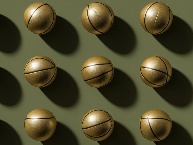 Photo gold volleyball pattern on green background a meticulously organized pattern of golden volleyballs