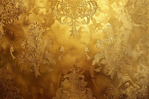 A gold wall with a floral design