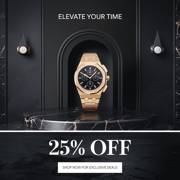 a gold watch advertises the sale of  off