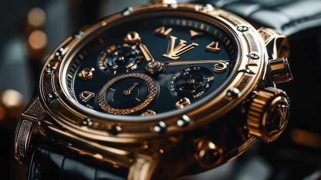 a gold watch with the number 7 on it