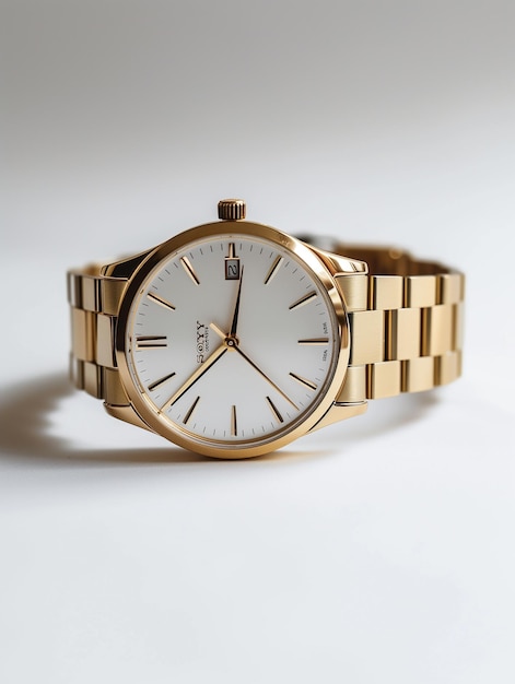 a gold watch with a white face and gold band