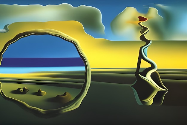 Gold over water Dali style artwork