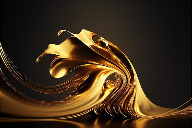 Gold wave motion digital illustration painting artwork 3D rendering