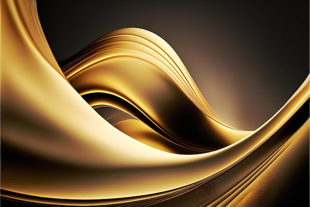 Gold wave motion digital illustration painting artwork 3D rendering