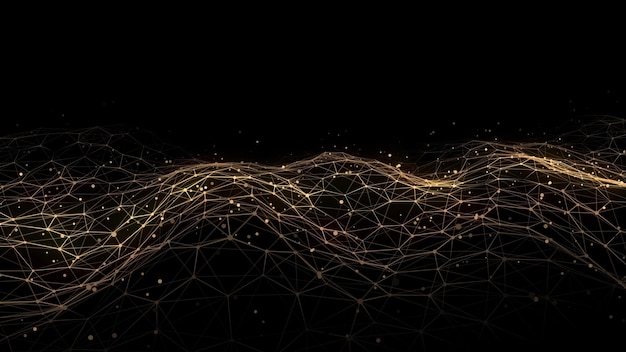 Gold wave of particles and lines Big data visualization Abstract background with a dynamic wave