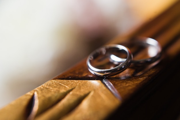 Gold wedding rings, close up.