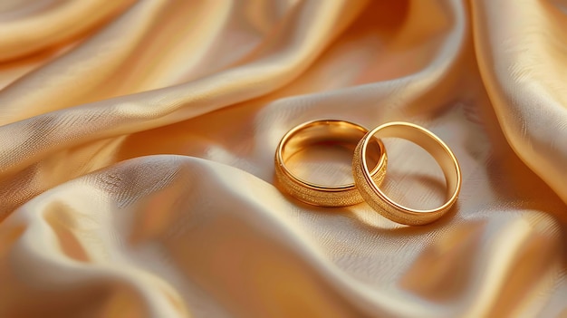 gold wedding rings on a cloth with a gold band