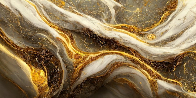 Gold and white abstract marble background. Digital illustration.