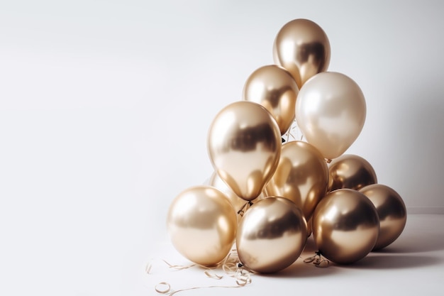 Gold and white balloon on white background with copy space