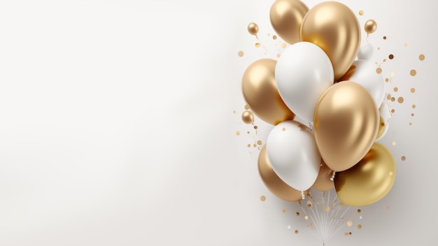 Gold and white balloon on white background with copy space