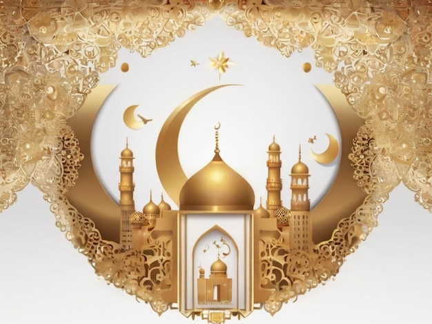 a gold and white circle with a mosque and a mosque in the center