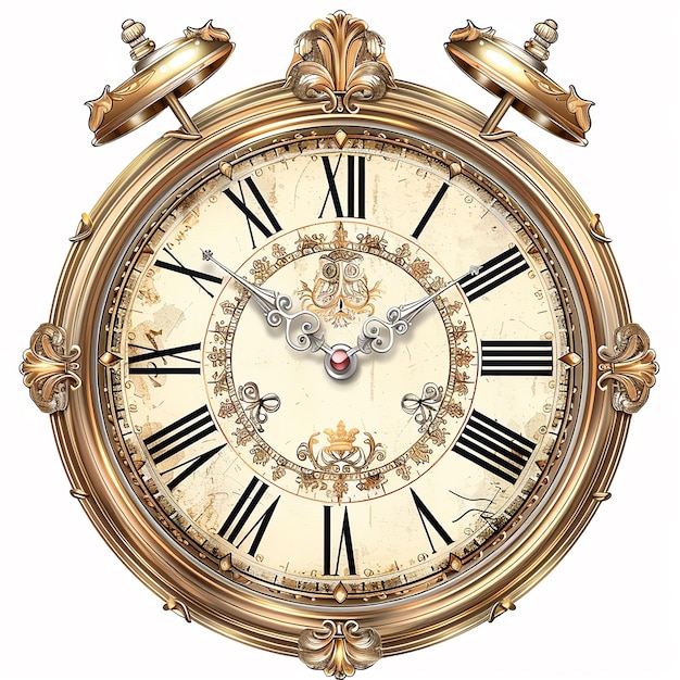 Photo a gold and white clock with roman numerals and hands