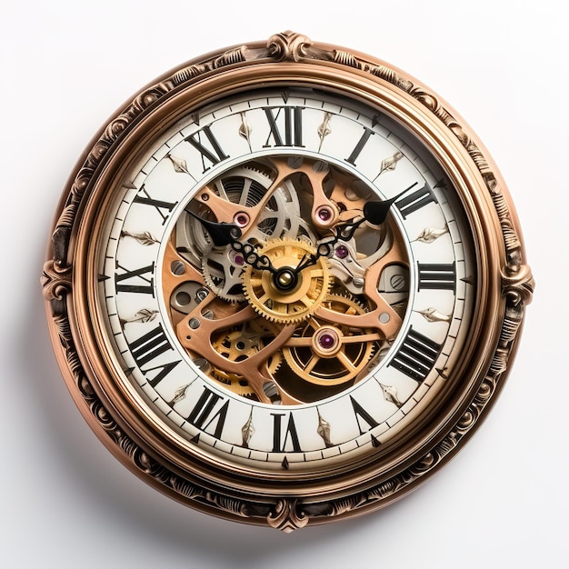 a gold and white clock with roman numerals on it