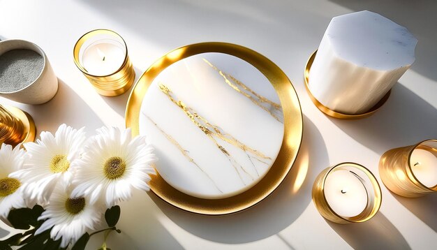 Gold and White Decor with White Flowers