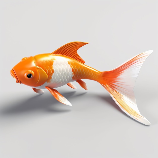 a gold and white fish toy with a white tail and a white stripe on the bottom.