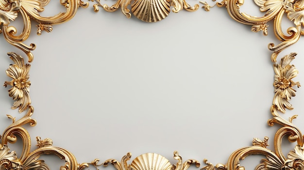 gold and white gold decorative frame with a seashell on the top