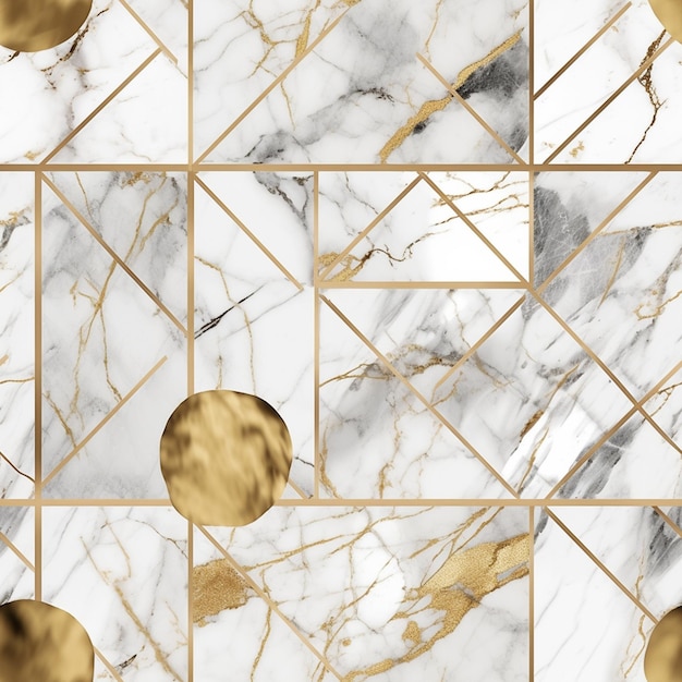 Gold and white marble pattern with a gold geometric design