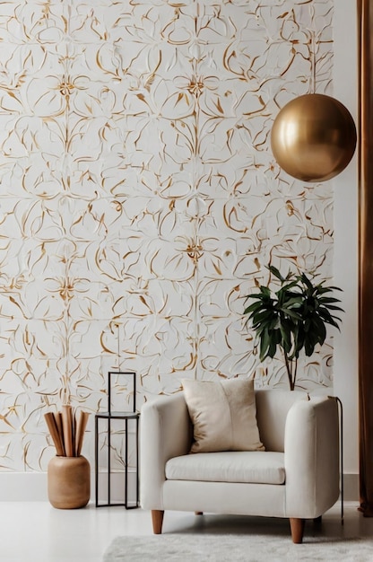 Photo a gold and white wallpaper with a gold ball and a gold ball